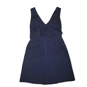 Anthropologie Chino Navy Blue Pinafore overall mini Dress With Pockets Size US 6